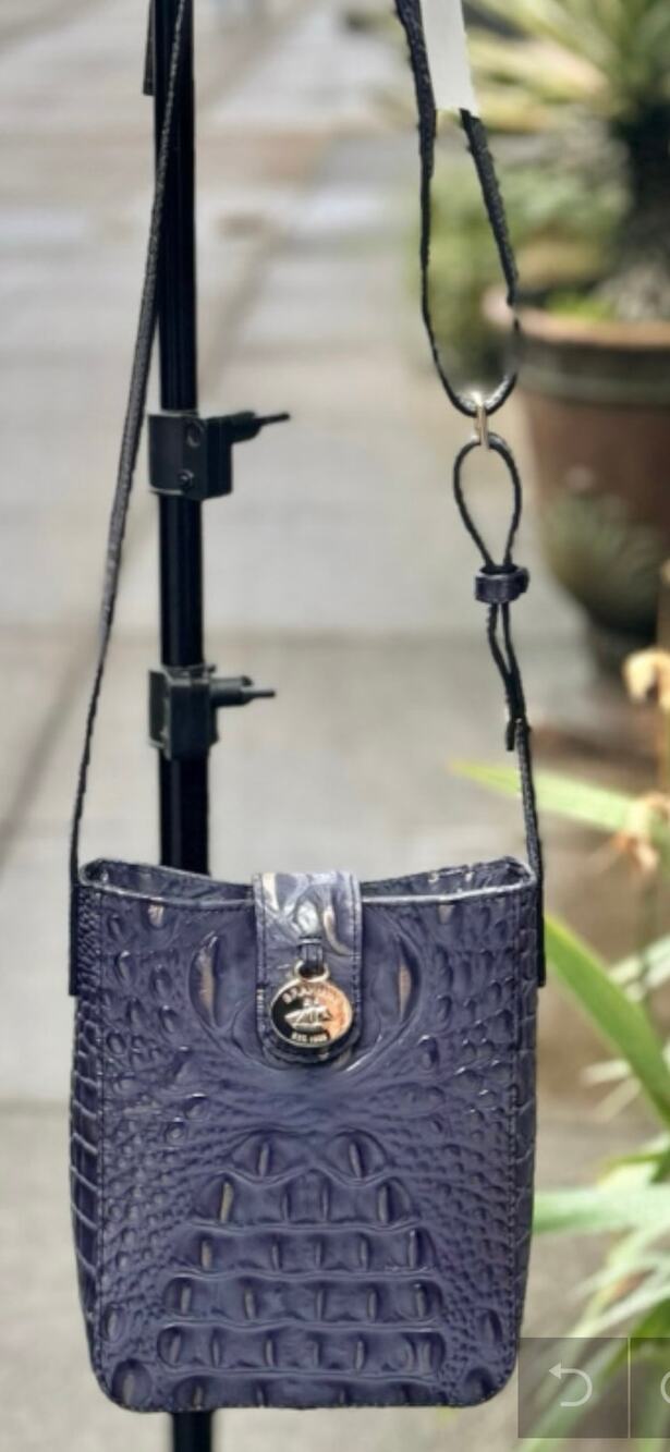 Brahmin Marley Melbourne Mini Vista Blue Ombre Croc. Embossed Leather Crossbody
